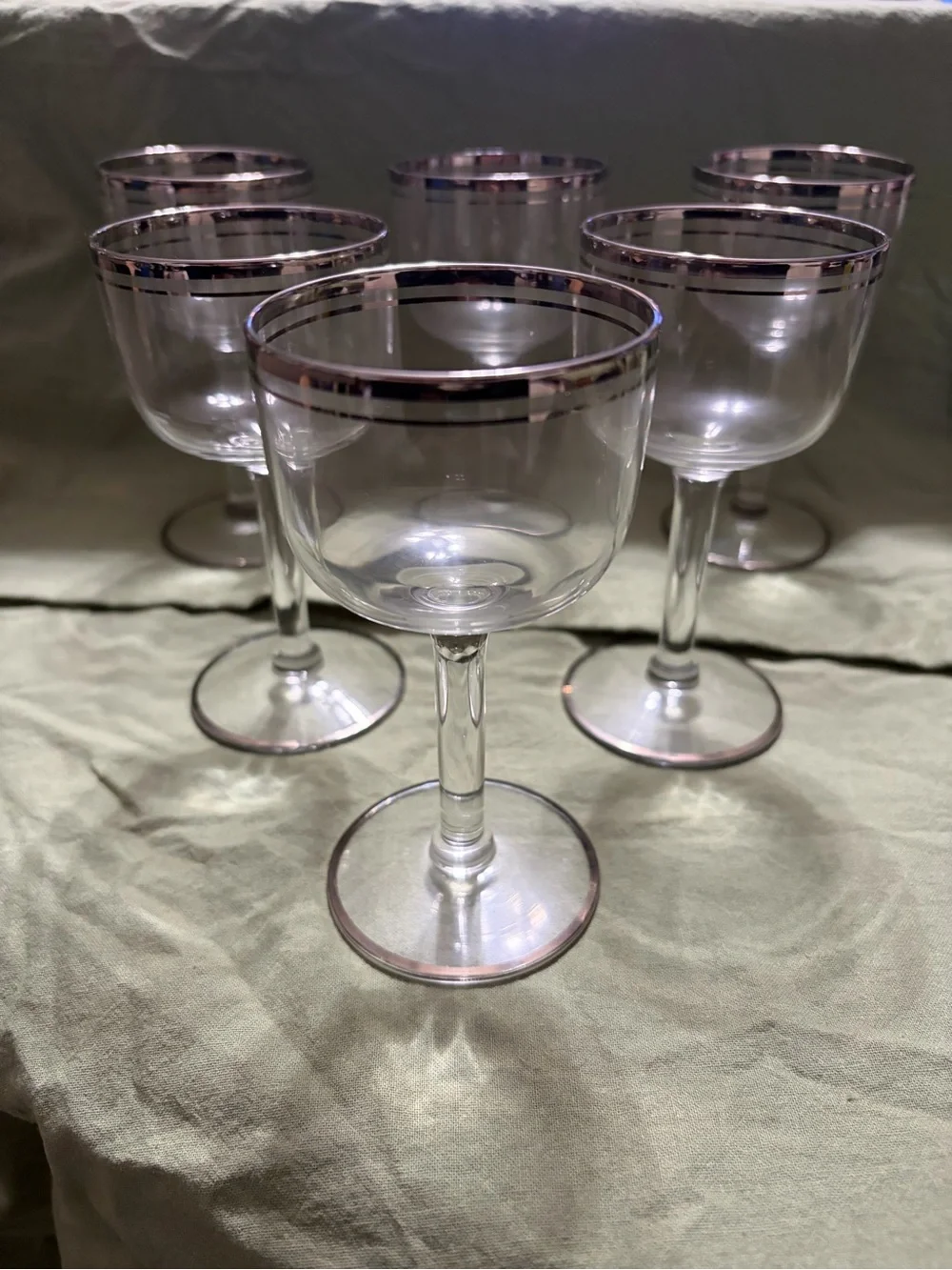 Clear Stemmed Wine Glasses with Silver Rim - Set of 6